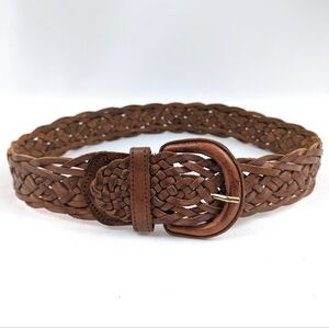 Wide Belt Braided Leather Woven Big Buckle Boho Y2K 2000s Cowgirl Cognac Brown